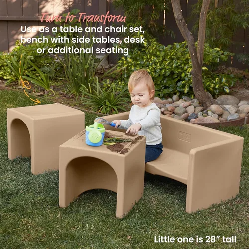 Miniatura 4 de ECR4Kids juego de mesa Tri-Me y sillas Cube, muebles multiusos, arena, 3 piezas