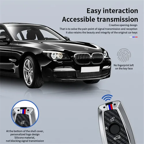 Miniatura 4 de Funda para llavero, llavero, carcasa de metal compatible con BMW 1 3 4 5 6 7 Series X3 X4 M5 M6 GT3 GT5 (Gunmetal y fibra de carbono)