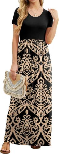 Miniatura 2 de GRECERELLE Vestidos largos de manga corta para mujer, vestidos largos casuales con bolsillos