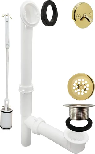 Westbrass 592244-01 - Kit de drenaje de residuos de baño con palanca tubular blanca de 1-1/2 pulgadas, latón pulido