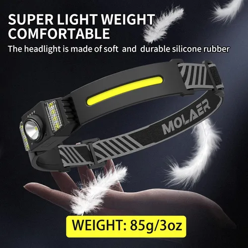 Miniatura 7 de Faro LED recargable, haz ancho de 270° lámpara frontal brillante con sensor de movimiento para adultos, ligero, resistente a la intemperie, faro