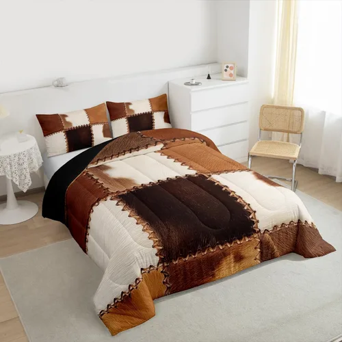 Miniatura 3 de Juegos de ropa de cama de piel de vaca con patchwork, edredón con estampado de piel de vaca, juego de edredón de animales de granja para niños