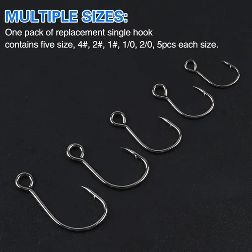 Miniatura 8 de Inline Single Hooks, Inline Fishing Hooks for Treble Hook Replacement Lures Plugs Baits Large Eye with Barbed Saltwater Freshwater Fishing, #4#2#1