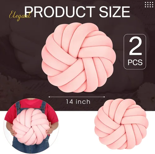 Miniatura 3 de Fumete 2 Piezas Almohadas de Nudo Redondas de 14 Pulgadas, Almohada de Bola de Nudo de Felpa Suave Decorativa Hecha a Mano, Cojín Decorativo Moderno