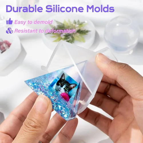 Miniatura 5 de HeyClear Juego de resina epoxi con moldes para principiantes - 18 oz de resina súper clara y dura, juego completo de suministros para manualidades
