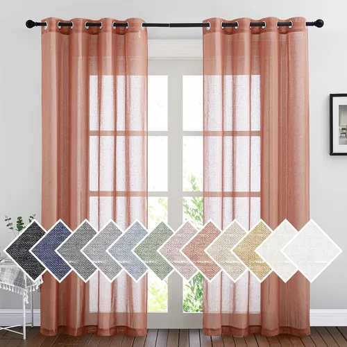 Miniatura 101 de NICETOWN Cortinas de lino traslúcidas con textura de lino de 84 pulgadas de largo, con ojales semitraslúcidos, tratamientos de ventana, privacidad