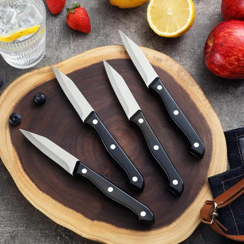 Miniatura 5 de BEWOS Juego de 4 cuchillos de pelar - Cuchillos de pelar con mango ergonómico, cuchillos de pelar de triple remache de 8,9 cm, peladores de acero