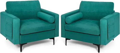 Miniatura 24 de Giantex Sofá individual, silla decorativa, sillón con cojín cómodo, bolsillos para revistas, sala de estar, silla de ocio tapizada para dormitorio