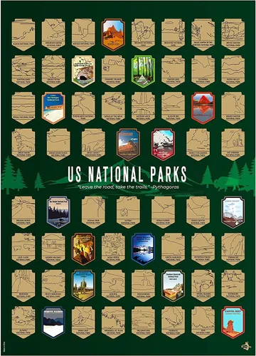 Póster original para raspar los parques nacionales de Estados Unidos con herramienta de rascar, paquete de tubo a prueba de daños listo para regalo,