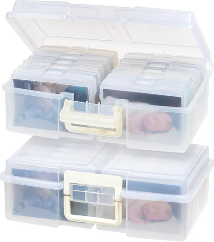 IRIS USA 4 x 6 pulgadas, fabricado en Estados Unidos, paquete de 2 organizadores de fotos y caja de almacenamiento de imágenes con asa, 12 fundas