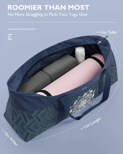 Miniatura 4 de Gonex Bolsa para esterilla de yoga, bolsa de gimnasio de lona extra con cremallera de metal impermeable, se adapta a tapetes y bloques, elegante Azul