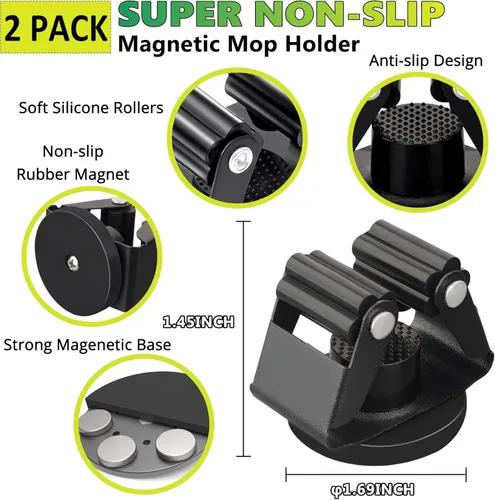 Miniatura 2 de ULIBERMAGNET - Soporte magnético para escoba y fregona, estante magnético móvil resistente, colgador de escoba y pala con montaje en pared