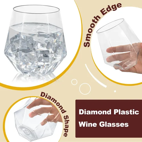 Miniatura 3 de Goodluck 40 piezas de copas de vino y whisky de plástico sin tallo de diamante, 12 onzas, copas de cóctel desechables, adecuadas para bodas, fiestas