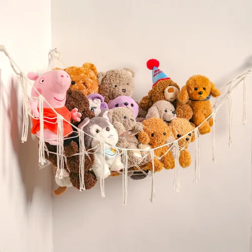 Miniatura 7 de YKBU Hamaca de animales de peluche, red colgante en la esquina, macramé, almacenamiento de animales de peluche, organizador de juguetes