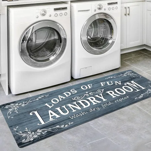 Lansny Alfombra de lavandería de 20 x 60 pulgadas, antideslizante, impermeable, para decoración de cuarto de servicio, lavable, alfombra de Verde