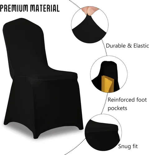 Miniatura 3 de 1 paquete de fundas elásticas negras para sillas de poliéster, elastano, universales, lavables, extraíbles, para bodas, banquetes, eventos, fiestas