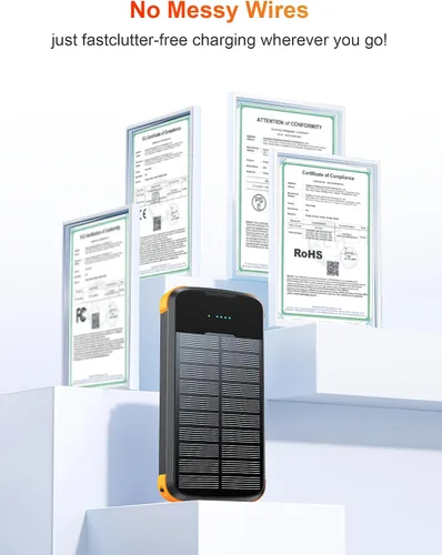 Miniatura 10 de Cargador Solar Banco de Energía, Batería Externa de Carga Rápida PD 20W, 40000mAh Cargador Portátil para Teléfono con 4 Cables Integrados y Luces