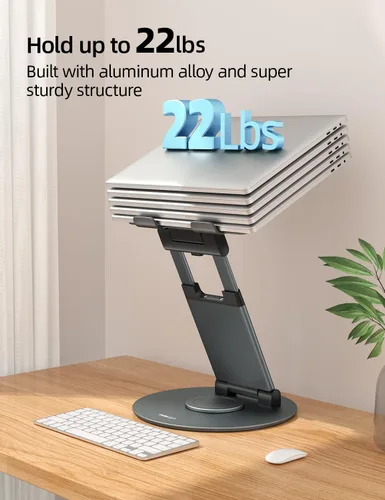 Miniatura 5 de Nulaxy Soporte telescópico giratorio de 360 grados para laptop, altura ajustable, diseño de extracción giratoria, elevador ergonómico para Gris-A