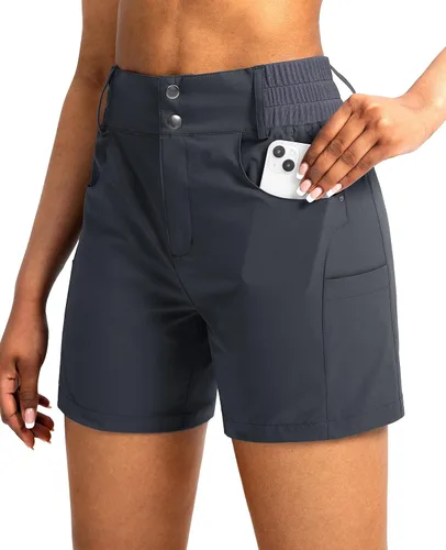 Miniatura 16 de Viodia - Pantalones cortos de senderismo de 5" para mujer, para golf con bolsillos, de cintura alta, elásticos, cargo, pantalones cortos para mujer