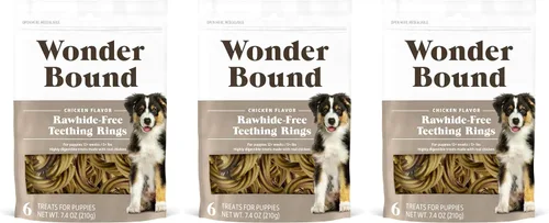 Miniatura 8 de Wonder Bound Anillos de dentición para cachorros sin piel cruda con sabor a pollo, hechos con pollo real, sabrosos masticables de salud dental