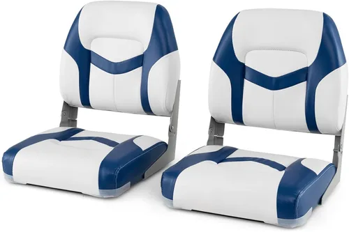 Miniatura 10 de GYMAX Asiento plegable para barco, paquete de 2 asientos con respaldo bajo para capitán de pesca, con acolchado de esponja gruesa, bisagras
