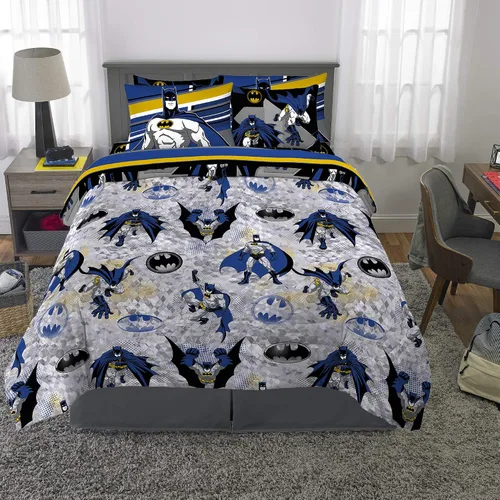 Miniatura 5 de Franco - Juego de ropa de cama para niños, edredón y sábanas supersuaves con funda, 7 piezas, tamaño matrimonial, Batman