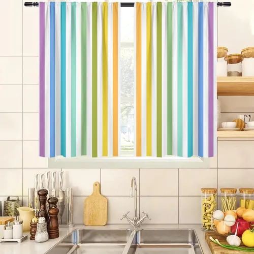 Miniatura 9 de zokyer Cortinas de ventana a rayas beige crema, modernas rayas verticales de 63 pulgadas de largo, 2 paneles, cortinas bohemias neutras para niños
