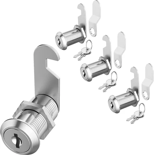 Paquete de 3 cerraduras de gabinete con llaves, cerraduras de cajones de 1-1/8" con llave similar, cerraduras de leva para RV para puerta de Plateado