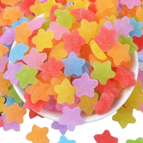 50 dijes coloridos de plástico con forma de corazón y estrella, cabujones de resina con parte trasera plana para hacer joyas, tarjetas, adornos para