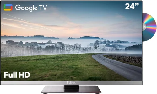 SYLVOX Smart RV TV, televisores de 24 pulgadas con reproductor de DVD integrado, 12 voltios para autocaravana 1080P FHD, Google Smart aplicaciones