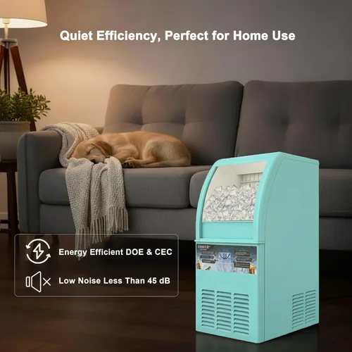 Miniatura 8 de Máquina comercial para hacer hielo, máquina de hielo de 100 libras/24 horas con contenedor de almacenamiento de 20 libras, 50 cubos en 8-12 minutos