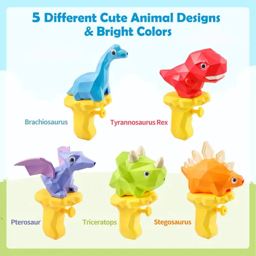 Miniatura 7 de Pistolas de agua de dinosaurio para niños, 5 unidades, pistolas de dino para piscina de agua al aire libre, juguetes para niños de 2 a 4 y 3 a 5