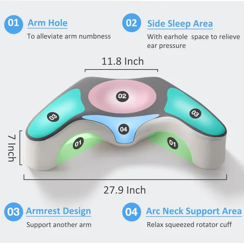 Miniatura 3 de Almohada para dormir de lado para aliviar el dolor de hombro, almohada de espuma viscoelástica con diseño de orificio para el brazo y soporte