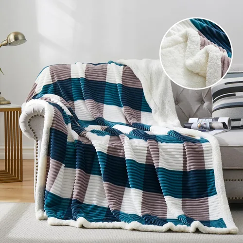 Miniatura 17 de PU MEI - Cobija de vellón sherpa de 50 x 60 pulgadas, suave, acogedora, gruesa y cálida para sofá o cama Gris y azul
