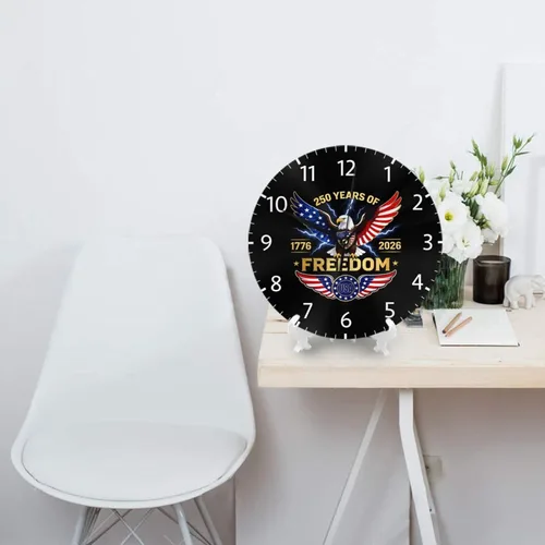 Miniatura 6 de Round Wall Clock 1776-2026 Commemorative Silent Non-Ticking Decorative Clocks Battery Operated Patriotic Eagle Quartz Quiet Desk Clocks for Home