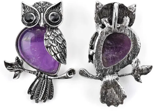 Miniatura 4 de Jovivi Regalos de búho, collar con dije de piedras de cristal curativo para mujeres y hombres, amatista natural, cuarzo rosa, joyería para reiki