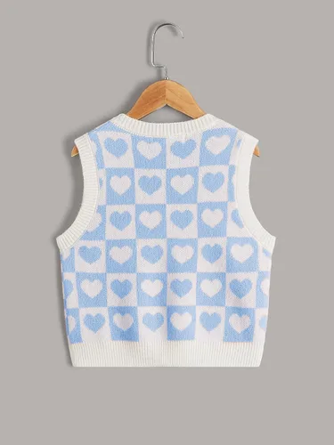 Miniatura 2 de Floerns Suéter sin mangas con estampado de corazón para niñas, cuello en V, camiseta sin mangas