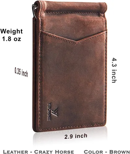 Miniatura 12 de YBONNE - Cartera fina con clip para dinero, de cuero auténtico, bloqueo RFID, minimalista
