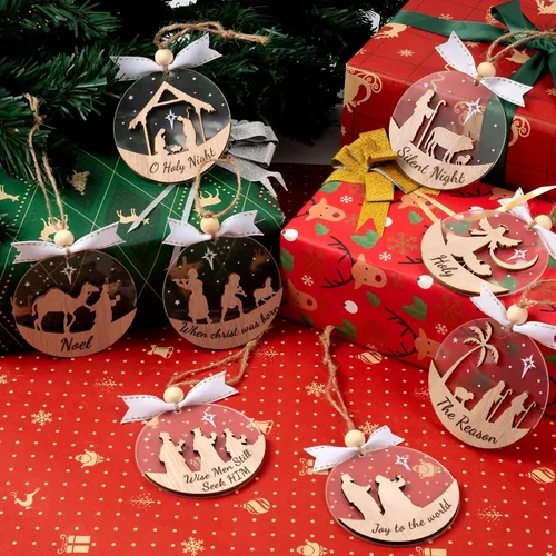 Miniatura 5 de GuassLee 16 adornos navideños de Navidad – Archivo de acrílico de madera 3D cortado, belén, manualidades, adornos para niños, árbol de decoración