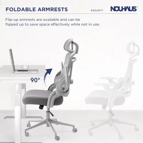 Miniatura 5 de Nouhaus Ergo Fit - Silla de oficina ergonómica de malla, respaldo alto, soporte lumbar ajustable, reposacabezas y reposabrazos abatibles ajustables