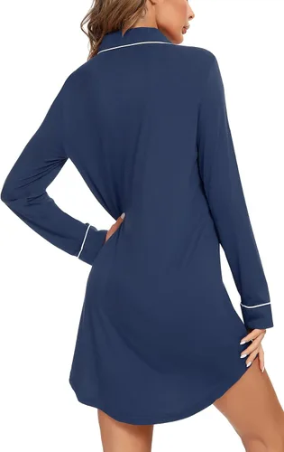 Miniatura 18 de Samring Camisón de pijama para mujer, manga corta/larga, con botones, camisón para dormir, camisón para novio, talla XXL