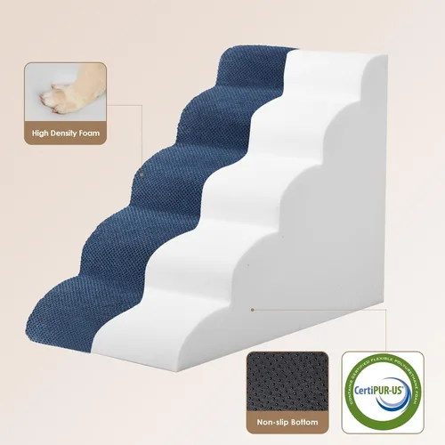 Miniatura 2 de EHEYCIGA Rampa de escaleras curvadas para perros para camas altas de 22.6 pulgadas de alto, escalones de 5 escalones para perros y gatos pequeños