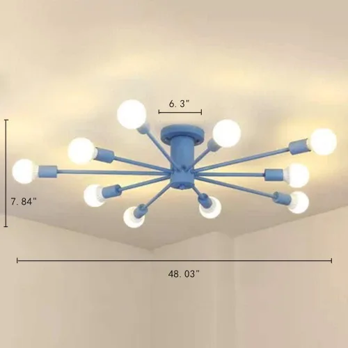 Miniatura 2 de RUNNUP Lámpara de techo Sputnik de montaje semiempotrado nórdico contemporáneo, colorido, 10 luces, lámpara de suspensión de metal para cocina, sala
