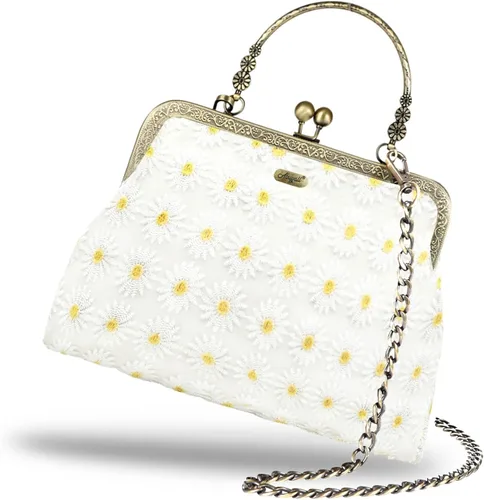 Miniatura 12 de Bolso floral con asa superior, bolso de noche Kiss Lock para mujer, bolso vintage