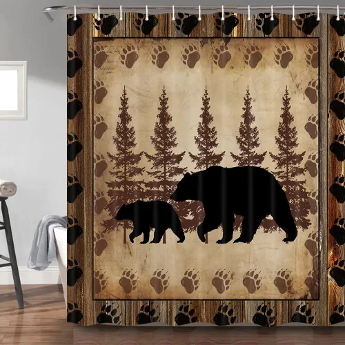 Miniatura 9 de Torich Juego de cortinas de ducha de oso rústico, diseño de bosque y bosque, caza, animales, cabaña, tablero de madera, decoración de baño
