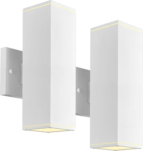 Miniatura 9 de Ken & Ricky Apliques de pared para exteriores, moderna lámpara exterior arriba y abajo, lámpara exterior cuadrada con acabado blanco lijado, 1