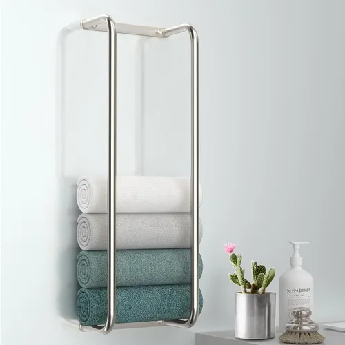 Miniatura 9 de Toallero para baño, toallero de pared de metal negro con estante y 4 ganchos, organizador de almacenamiento de toallas de baño