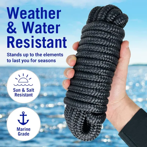 Miniatura 2 de Líneas de muelle para barcos de 1/2 pulgada x 25 pies, paquete de 2 cuerdas de nailon trenzado doble con bucle de 12 pulgadas, línea de amarre