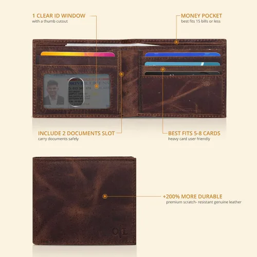 Miniatura 20 de Cartera delgada de cuero para hombre, bloqueo RFID, bolsillo frontal minimalista, delgada y elegante con ventana de identificación, regalo
