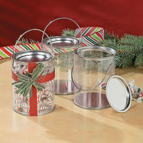 Miniatura 5 de Contenedores de pintura transparente con tapas de metal (juego de 6 cubos de plástico), ideales para recuerdos de fiesta, decoración y proyectos